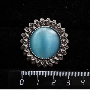 Брошь из кошачьего глаза (синт.) темно-голубого "подсолнух", круг 20мм