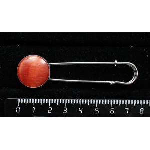 Брошь-булавка с кошачьим глазом (синт.) темно-оранжевым, круг 20мм