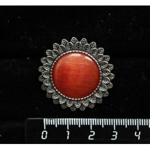 Брошь из кошачьего глаза (синт.) темно-оранжевого "подсолнух", круг 20мм