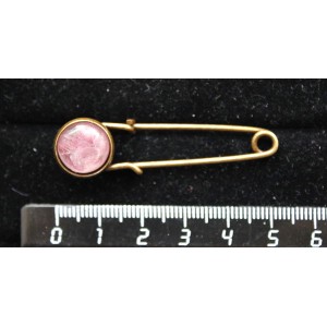Брошь-булавка с турмалином розовым (кабошон-мозаика), круг 12мм, цвет бронза