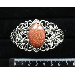 Браслет из авантюрина красного (синт.), овал 25х18мм, жесткая основа, цвет ант.серебро