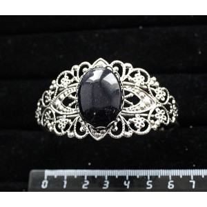 Браслет из авантюрина синего (синт.), овал 25х18мм, жесткая основа, цвет ант.серебро