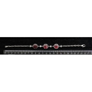 Браслет из граната (кабошон-мозаика), круг 12мм, 3 камня, на цепочке