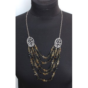 Бусы из цитрина и соколиного глаза, 5 нитей, коннектор "плющ"