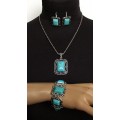 Комплект: колье, браслет и серьги из бирюзы (имитация) прямоугольник в металле