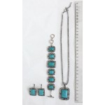 Комплект: колье, браслет и серьги из бирюзы (имитация) прямоугольник в металле