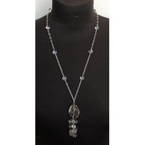 Колье из горного хрусталя на цепочке, бусина крупная огранка 30мм