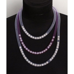 Колье из жемчуга в сетке, цвет фиолетовый и белый