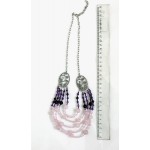 Бусы из кварца розового и аметиста "5 нитей", коннектор "плющ"