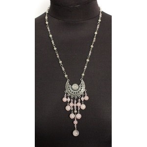 Колье-кулон из розового кварца шарик 8, 10 и12мм, коннектор "колесо"