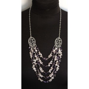 Бусы из кварца розового и аметиста "5 нитей", коннектор "плющ"