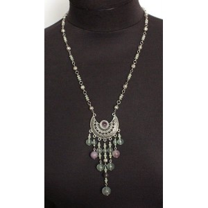 Колье-кулон из флюорита шарик 8, 10 и12мм, коннектор "колесо"