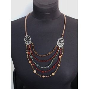 Бусы из яшмы песочной, яшмы красной, яшмы зеленой, тигрового глаза и сердолика, 5 нитей, коннектор "плющ"