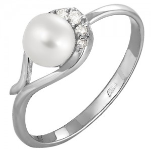 C925 Кольцо с жемчугом, 1,56 г, родирование р-р 17