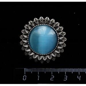 Кольцо с кошачьим глазом (синт.) темно-голубым, круг 20мм, "подсолнух", безразмерное