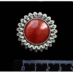 Кольцо с кошачьим глазом (синт.) темно-оранжевым, круг 20мм, "подсолнух", безразмерное