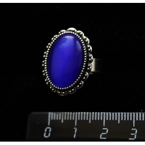 Кольцо с кошачьим глазом (синт.) синим индиго, овал 18x13, литая оправа, безразмерное