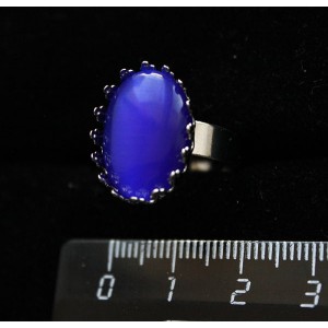 Кольцо с кошачьим глазом (синт.) синим индиго, овал 18х13мм, безразмерное