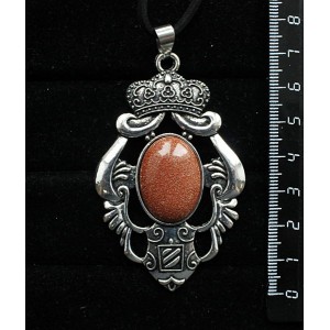 Кулон из авантюрина красного (синт.), овал 25х18мм, оправа "императрица"