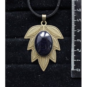 Кулон из авантюрина синего (синт.), овал 25х18мм, "лист"