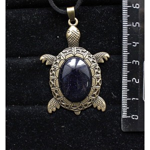 Кулон из авантюрина синего (синт.), овал 25х18мм, "черепаха" оправа цвет бронза