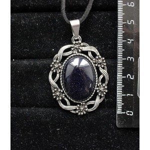 Кулон из авантюрина синего (синт.), овал 25х18мм, оправа "торжество"