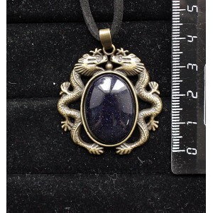 Кулон из авантюрина синего (синт.), овал 25х18мм, оправа цвет бронза "2 дракона"