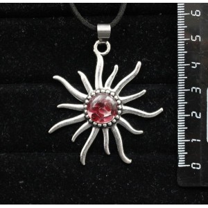 Кулон из граната (кабошон-мозаика), "солнышко", круг 12мм