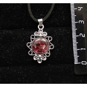 Кулон из граната (кабошон-мозаика) "два цветка", круг 12мм