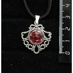 Кулон из граната (кабошон-мозаика), круг 12мм, оправа "балерина"