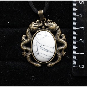 Кулон из каулита, овал 25х18мм, оправа цвет бронза "2 дракона"