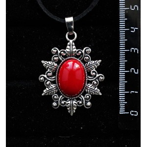 Кулон из коралла красного (иск.), овал, 18х13мм, оправа "папоротник"
