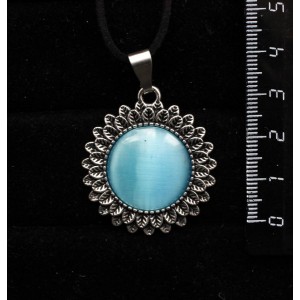 Кулон из кошачьего глаза (синт.) темно-голубого "подсолнух", круг 20мм