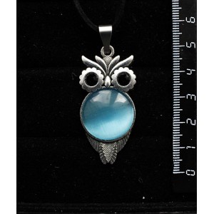 Кулон из кошачьего глаза (синт.) темно-голубого, "сова", круг 20мм