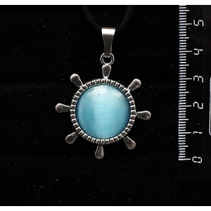 Кулон из кошачьего глаза (синт.) темно-голубого "штурвал", круг 20мм