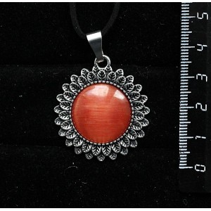 Кулон из кошачьего глаза (синт.) темно-оранжевого "подсолнух", круг 20мм