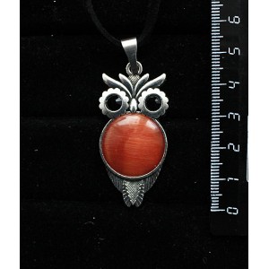 Кулон из кошачьего глаза (синт.) темно-оранжевого, "сова", круг 20мм