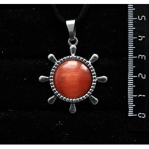 Кулон из кошачьего глаза (синт.) темно-оранжевого "штурвал", круг 20мм