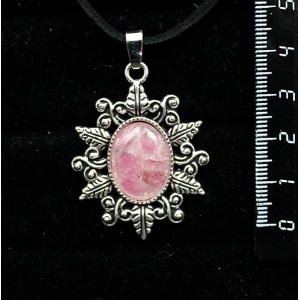 Кулон из турмалина розового (кабошон-мозаика), овал, 18х13мм, оправа "папоротник"