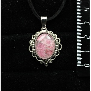 Кулон из турмалина розового (кабошон-мозаика), овал, 18х13мм, оправа "трилистник"