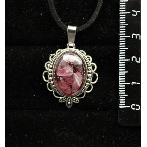 Кулон из турмалина розового и граната (кабошон-мозаика), овал, 18х13мм, оправа "трилистник"
