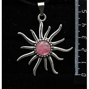 Кулон из турмалина розового (кабошон-мозаика), "солнышко", круг 12мм