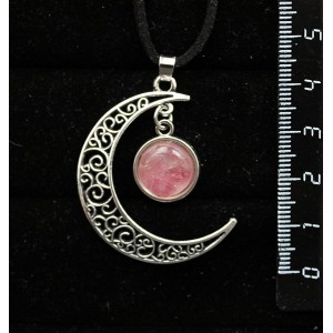 Кулон из турмалина розового (кабошон-мозаика), "луна", круг 12мм