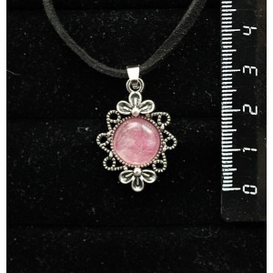 Кулон из турмалина розового (кабошон-мозаика) "два цветка", круг 12мм