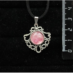 Кулон из турмалина розового (кабошон-мозаика), круг 12мм, оправа "балерина"