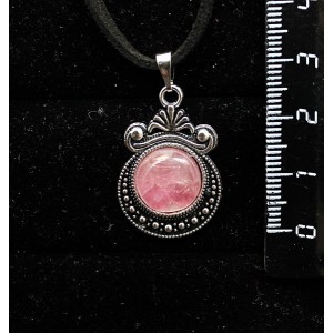 Кулон из турмалина розового (кабошон-мозаика), круг 12мм, оправа "корона"