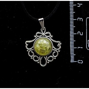 Кулон из хризолита (кабошон-мозаика), круг 12мм, оправа "балерина"