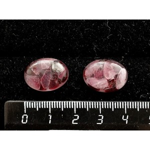 Турмалин розовый + гранат, кабошон-мозаика овал 18х13мм