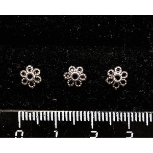 Шапочки для бусин "цветок 6 лепестков", цвет ант. серебро, 6.5х2мм, диаметр отв-я 1мм