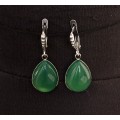 Серьги из агата зеленого (тонировка), капелька 18х13мм, швензы посеребрение
